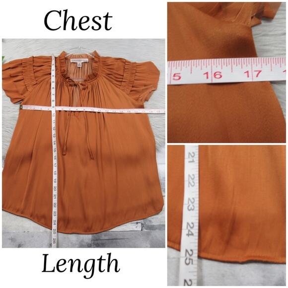 CATHERINE MALANDRINO Pleated Airflow Blouse in Rust Women's Size Small - Picture 10 of 12